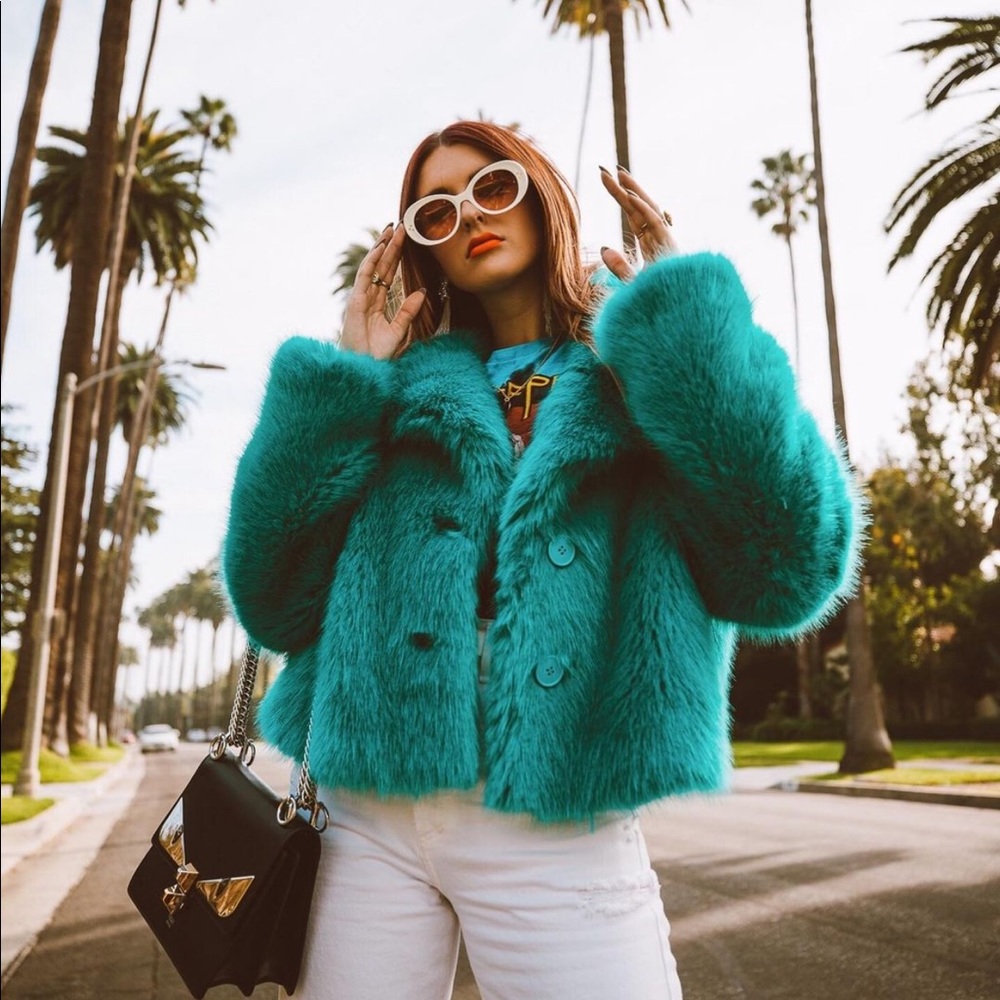 GUESS x Marciano Teal Faux Fur Coat Jacket